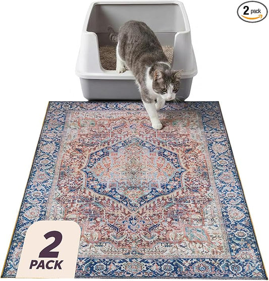 Lovewag Cat Litter Mat, Litter Box Mat, Rustic Terracotta, 16x24, 2 Pack | Washable litter mat cover, kitty litter mat & cat mat for litter box, litter trapping mat, prevents tracking, multi-cat by Lovewag