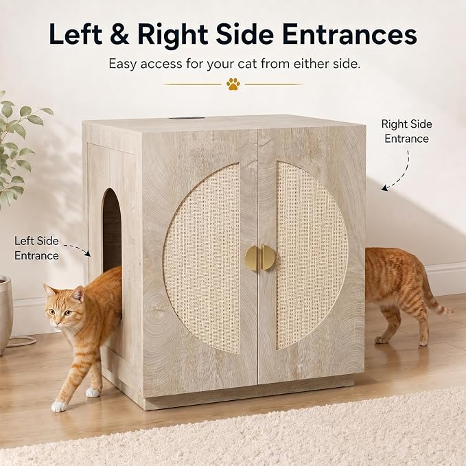 unipaws Cat Litter Box Enclosure for Self-Cleaning & Automatic Litter Boxes | Extra Large Cabinet with Charging Station, Wooden Dog Proof Hidden Cat House for Top Entry Litter Box - Image 4