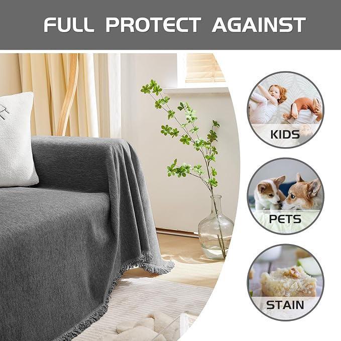 MEETSKY Sofa Covers for Pets Washable Couch Covers for 3 Cushion Couch Sofa Pet Friendly Oversized Sofa Slipcovers, Sofa Throw Blanket for Dogs Couch Protector, 91"x 134", Charcoal Gray - Image 5