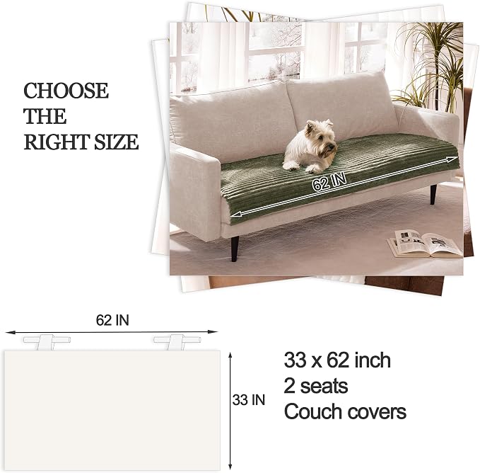 Waterproof Dual Non-Slip Couch Cover for Dogs, Fuzzy Soft Pet Couch Covers for 2 Cushion Sofa loveseat, Pet Friendly Soft Dog Bed Covers Sofa Cover Washable (Sage Green, 33" x 62" 1 Pack) - Image 6