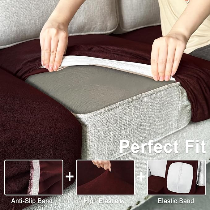 ANARACHON Leather Look Couch Cushion Covers Sofa Seat Slipcovers Sets Couches Furniture Protector for Sectional Armchair Loveseat Pets Kids Stretch Spandex Fabric (1 Cushion Armchair, Burgundy) - Image 4