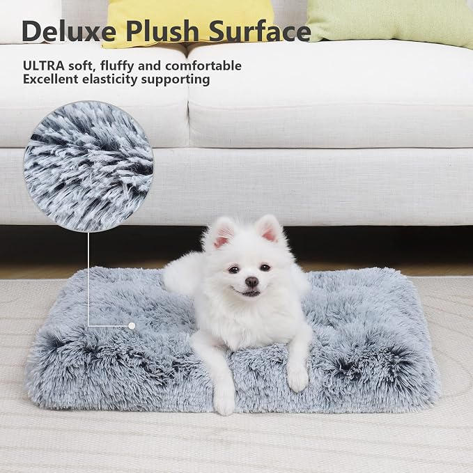 Small Dog Bed Crate Pad 24", Washable Puppy Beds, Plush Pet Mat Grey | Ultra Soft Cozy Sleeping, Machine Washable, Anti-Slip Bottom, Kennel Pad 24*18", Easy to Care, 25lbs - Image 2