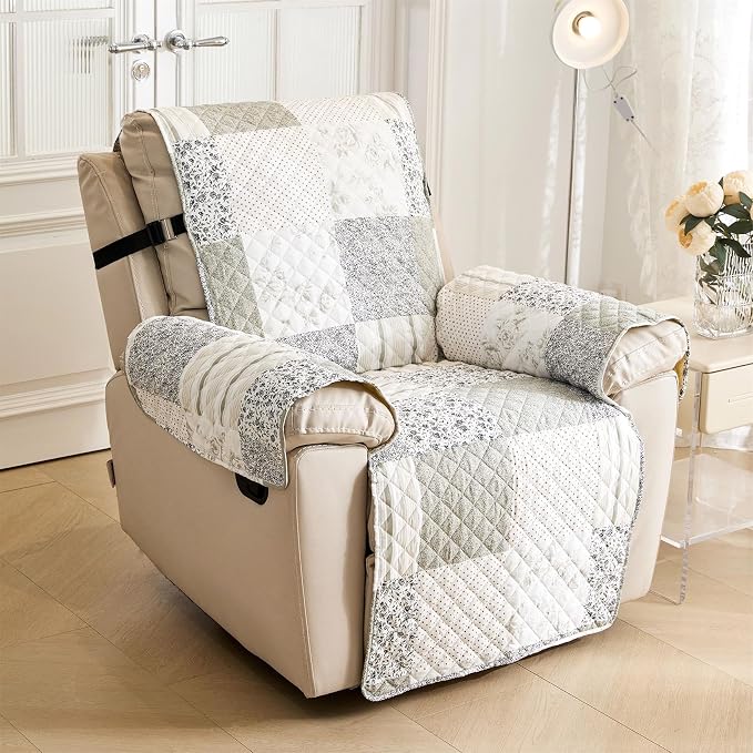 Cmfshape Skidproof Sofa Cover-Taupe Sofa Slipcover with Elastic Straps-Easy Fit Slip Cover-Patchwork Washable Furniture Protector for Pets and Kids(Chair,Taupe) - Image 2