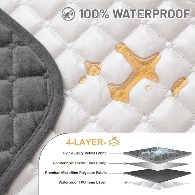 Sectional Couch Covers for Dogs 100% Waterproof Corner L Shaped Sofa Cover Pet Friendly Velvet Washable Anti Slip L Shape Modular Sofa Slipcover Protector with Pockets (Gray, XL Plus) - Image 3