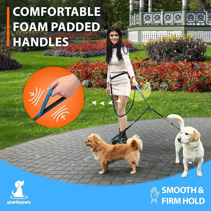 SparklyPets - Hands Free Double Dog Leash - Dual Dog Leash for 2 Small Dogs - with Padded Handles, Reflective Stitches - No Pull, Tangle Free, for Walking, Hiking, Canicross - for Small Dogs - Image 5
