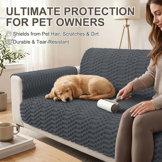 Smiry Waterproof Couch Covers for Dogs Washable, Non Slip Pet Sofa Cover | Plush Scratch Resistant Flannel Furniture Protector for Dogs, Dark Grey, 36" x 47" - Image 6