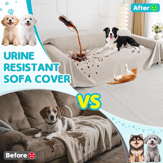 Loiion 100% Double-Sided Waterproof Dog Sofa Cover - Anti-Slip, Leakproof Couch Cover, Pet-Friendly Couch Protectors for Puppy, Large Dog, Kids and Pets134 X71 Almond - Image 4