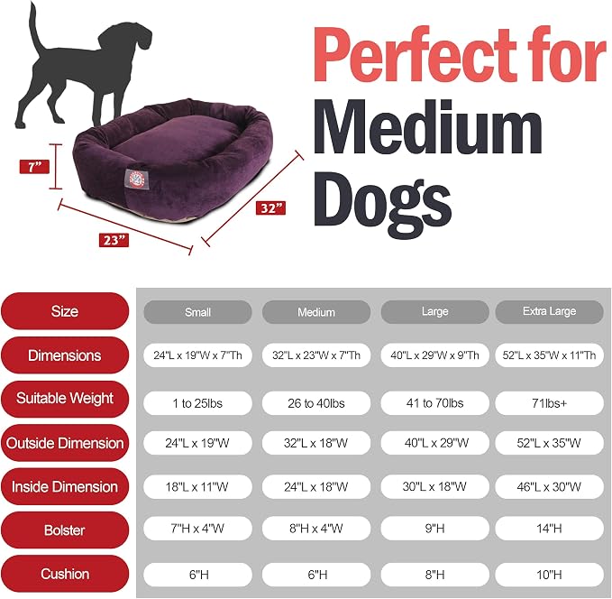 Majestic Pet 32 Inch Micro Velvet Calming Dog Bed Washable – Cozy Soft Round Dog Bed with Spine for Head Support - Fluffy Donut Puppy Mat 32x23x7 (inch) Medium – Aubergine (2025) - Image 3