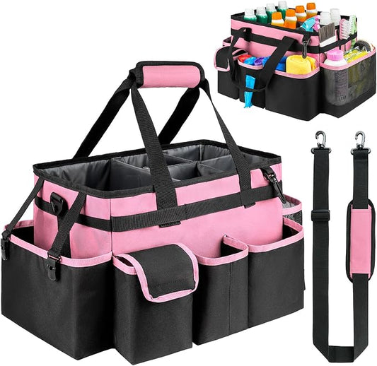 Cleaning Caddy,Large Cleaning Bags for Housekeepers,Cleaning Supplies Organizer with Handle,Pink by ZIOZERTT