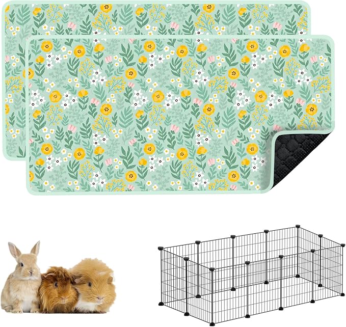 Guinea Pig Cage Liners, 59x31in 2 Pack Washable Guinea Pig Bedding, Waterproof Reusable & Anti Slip, Super Absorbent Guinea Pig Pee Pad for Small Animal, Rabbit, Bunny, Fit for C&C Cage, Green by cimiycob