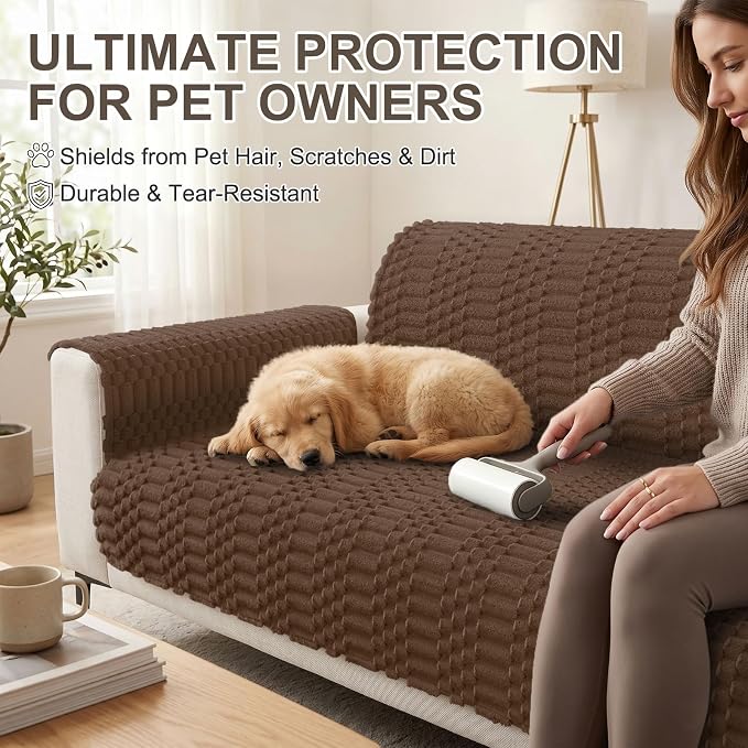 Smiry Waterproof Couch Covers for Dogs Washable, Non Slip Pet Sofa Cover | Plush Scratch Resistant Flannel Furniture Protector for Dogs, Chocolate, 36" x 82.7" - Image 6