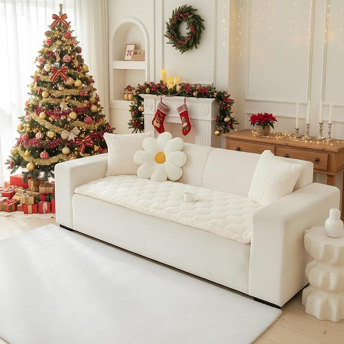 LiveGo 【Clearance】 Couch Cover for Dogs Washable, Sofa Cover Protector, Couch Covers for 3 Cushion Couch Sofa Pet Friendly, Soft, Non Slip (Off-White, 90x180 cm / 35.4x70.9 in) by LiveGo