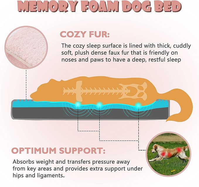 WATANIYA PET Memory Foam Orthopedic Large Dog Bed, Washable Dog Bed for Crate with Cooling Gel Mattress, Waterproof Liner and Plush Removable Cover for Extra Large Dogs (Pink) - Image 2