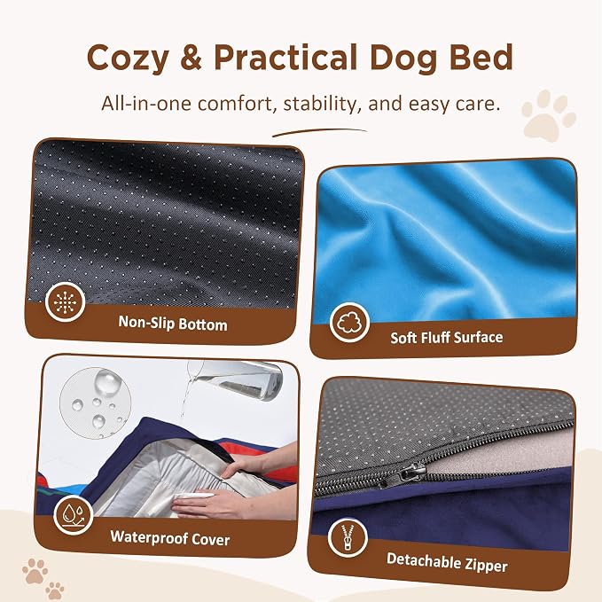 Comfort Expression Orthopedic Dog Beds for Large Sized Dog with Bolster | Waterproof Dog Couch Bed with Washable Cover & Non-Slip Bottom, Supportive Egg Crate Foam Large Pet Bed, 36x27 Inch - Image 4