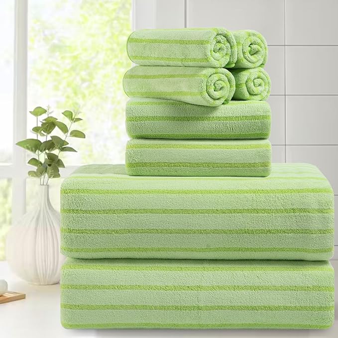 Mistyrose Bath Towels,8 Pack Large Bath Towels Set Super Absorbent Microfiber Bath Sheets-2 Oversized Bath Sheets 2 Hand Towels 4 Washcloths for Family Hotel Spa Gym(Fruit Green by Mistyrose