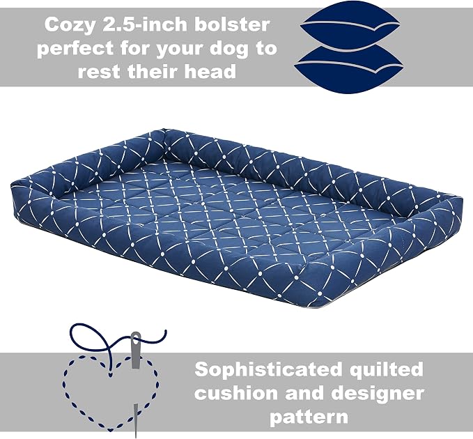 MidWest Homes for Pets 40236-BLD Quiet Time Couture Ashton Bolster Pet Bed, Intermediate Dog/36, Blue, Blue & White Diamond Pattern - Image 4