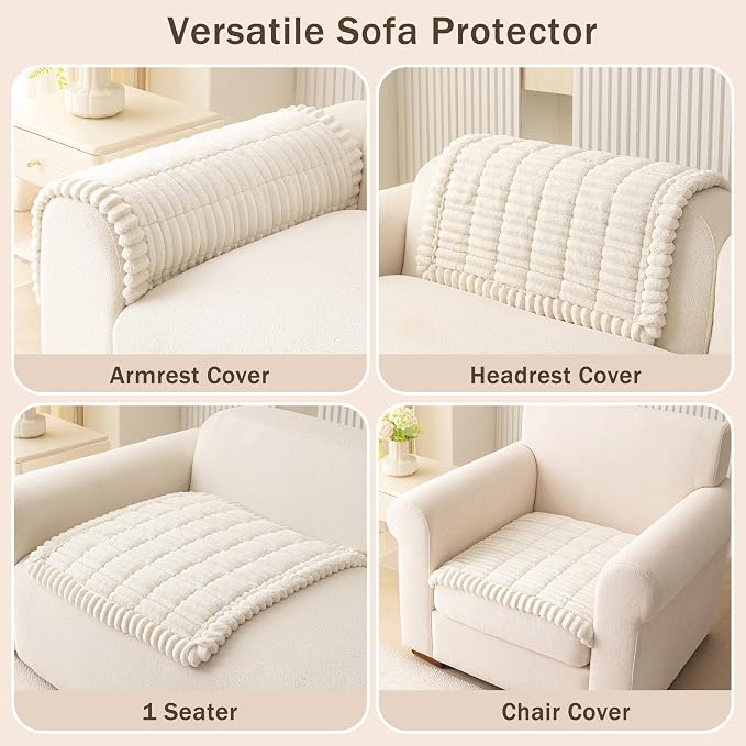 MEETSKY Couch Cover for Dogs, Soft Couch Armrest Covers for Sofa Pet Friendly, Thick Non Slip Couch Protector Recliner Chair Arm Protector Washable, Cream, 27.6" x 27.6" - Image 3
