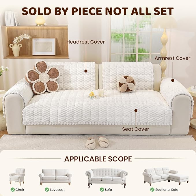 Royhom Couch Cover for Dogs Washable，Non Slip Sofa Protector for Pets | Durable & Easy Care, Soft Furniture Cover for Leather & Fabric Couches Against Claws, Spills & Fur, 35.4x63 Inch, White - Image 2