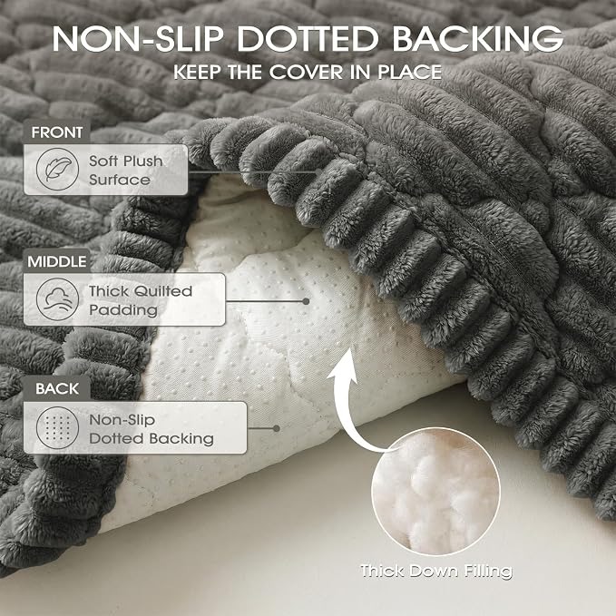 Non-Slip Washable Couch Cover for Dogs, Thick Plush Grid Flannel | 27.6"x82.7", Dark Gray, 0.8" Thick, Rubber Dot Backing, Pet-Friendly Protector for Sofa, Floor, Window Seat, Car or Camping - Image 5