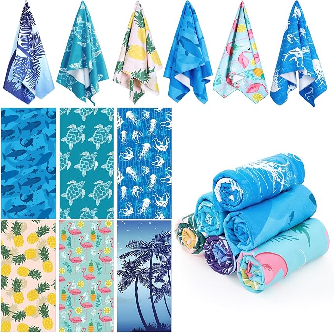 Peryiter 6 Pcs Oversized Microfiber Beach Towels Sand Free Quick Dry Large Pool Towels Absorbent Camping Travel Blanket Set for Women Men Bath Beach(Tropical, 72 x 36 Inch, Colorful) by Peryiter