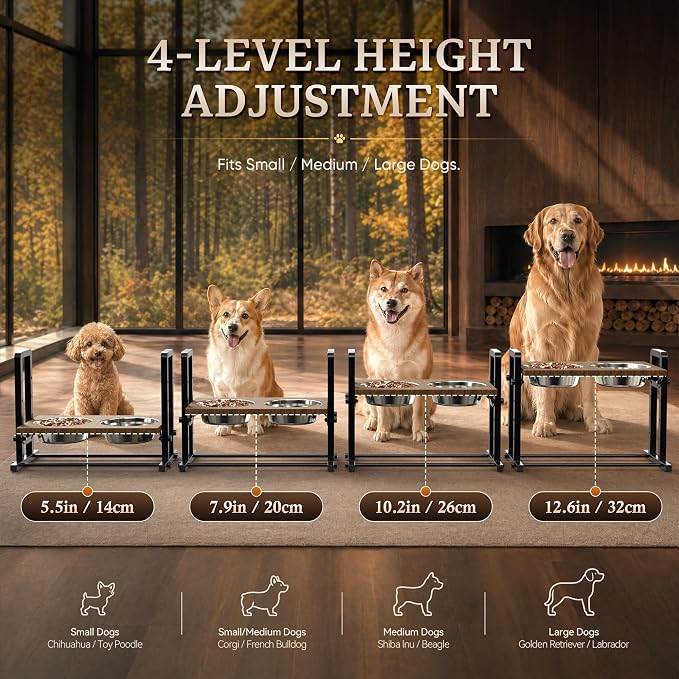 CZPET Elevated Dog Bowls, Angle&Height Adjustable, 2L Stainless Steel Bowls | Tilted Platform (0°, 7.5°, 15°) Dog Bowl Stand, Stable & Sturdy Metal Raised Dog Feeding Station, For Large Medium Small Dogs - Image 2