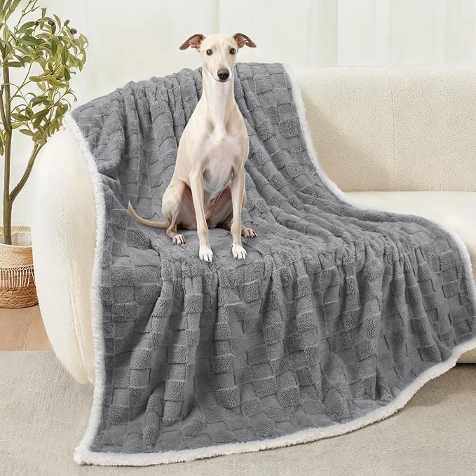 Luciphia Waterproof Dog Blanket, Reversible Fleece & Sherpa, Couch Cover | Soft plush fluffy, washable, puppy, cat, dog bed, crate, car seat, sofa, throw, furniture protector,Gray,Large (65" x 57") by luciphia