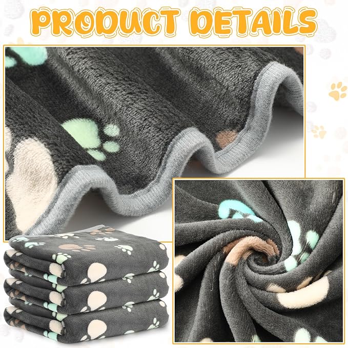 Tegeme 12 Pcs Pet Blankets 41 x 30 Inch Soft Fluffy Fleece Dog Cat Warm Paw Print Pattern Blankets Flannel Throw for Pets Dog Puppy Cat(Gray) - Image 3