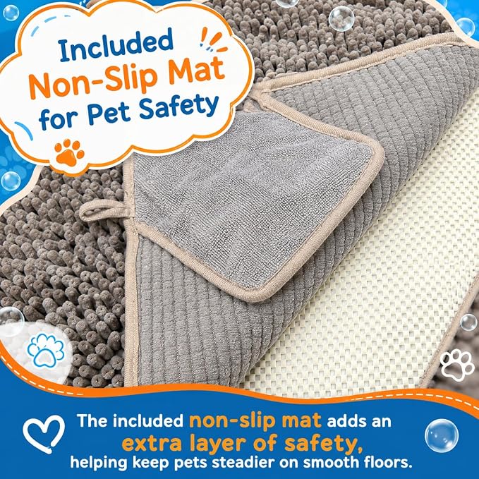 Pet 2-in-1 Dog Towel & Mat – Transforms from Drying to Bath Mat, Ultra Soft, Absorbent & Quick-Drying, Machine Washable Dog Towels with Detachable Non-Slip Mat and Hand Pockets (Large) - Image 9