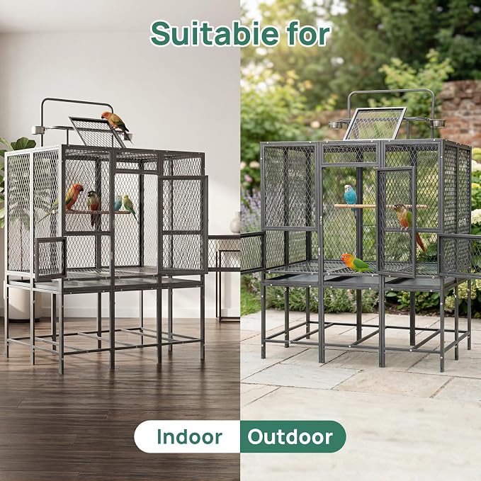 44" Carbon Steel Bird Flight Cage Detachable Playtop Indoor Outdoor | Heavy Duty Carbon Steel Flight Cage for Cockatiels, Parakeets, Conures & Lovebirds (Indoor & Outdoor Use) - Image 5