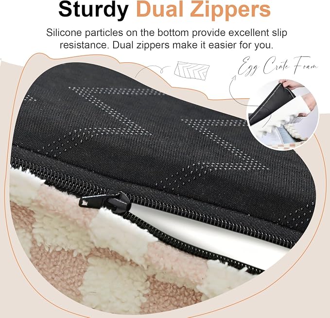 NANUYA Orthopedic Dog Bed for X-Large Dogs, 40 x 32 Inch, Pink Grid | Egg crate foam for joint support, 3-sided bolster pet sofa, waterproof lining, washable cover, and non-skid base - Image 5