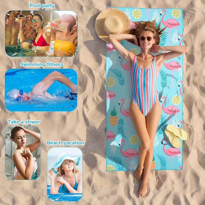 Peryiter 6 Pcs Oversized Microfiber Beach Towels Sand Free Quick Dry Large Pool Towels Absorbent Camping Travel Blanket Set for Women Men Bath Beach(Tropical, 72 x 36 Inch, Colorful) - Image 7
