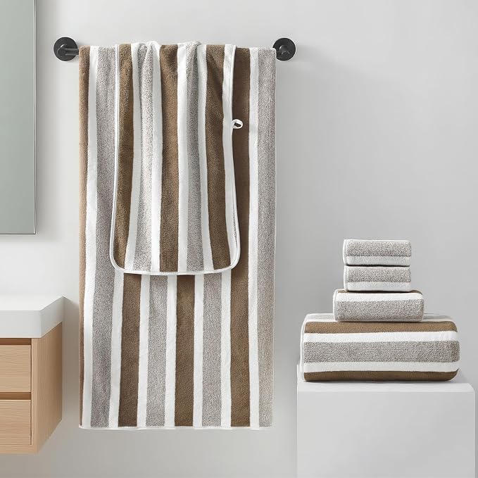 REDKISS 6-Piece Microfiber Bath Towel Set, Ultra Soft, Highly Absorbent & Quick Dry, 35x70 Inch Oversized, Brown Towels for Bathroom, Spa, Gym, 2 Bath 2 Hand 2 Washcloths - Image 2