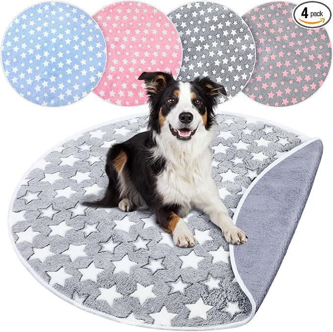 Hahafelt 4 Pcs Round Whelping Pee Pads Washable for Dogs Waterproof Pet Training Mats Reusable Puppy Whelping Pads Non Slip Cat Dog Bed Mat for Crate Kennel(Large Star,36 Inches) by Hahafelt
