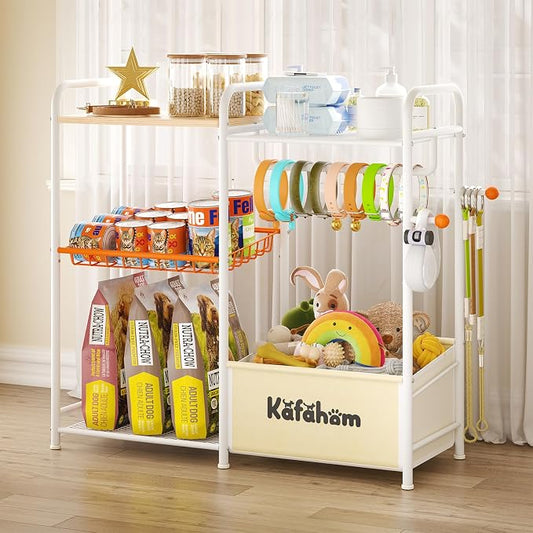 KAFAHOM Dog Toy Bin, Multi-Functional Dog Toy Basket with Collar Rod & Can Dispenser, Puppy Essentials Shelf, Dog Stuff Box, Perfect Basket for Dog Toys in Living Room, Great Gift for Pet Lovers by KAFAHOM