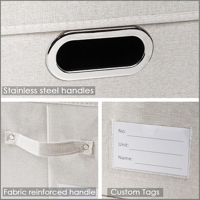 PRANDOM Collapsible Storage Bin with Lid [5-Pack] Fabric Foldable Storage Box Organizer Container Basket Cube with Cover for Home Bedroom Closet Office Beige(15.3x10x9.7) - Image 5