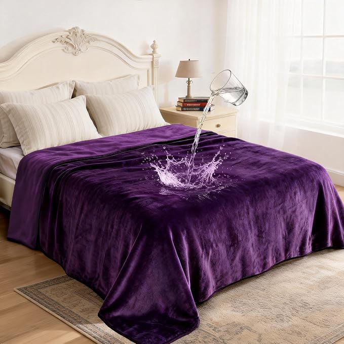 gogobunny Waterproof Reversible Flannel Blanket for Dogs and Cats, Double-Sided Furniture Protector Throw for Sofa, Couch, Bed Against Spills & Pet Fur (50" x 60", Dark Purple/Light Purple) by gogobunny
