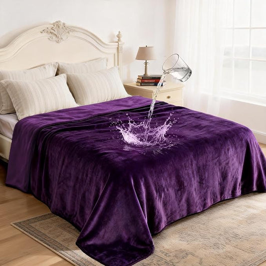 gogobunny Waterproof Flannel Blanket for Bed Couch Sofa, Reversible Double-Sided Throw for Dog Cat, Stain Resistant Furniture Protector Against Liquid Pee & Fur (90" x 108", Dark Purple/Light Purple) by gogobunny