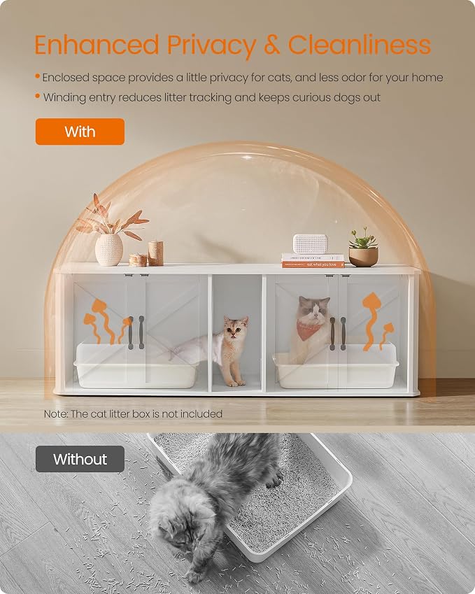 Feandrea Double Cat Litter Box Enclosure, Modern Litter Box Furniture Hidden for 2 Cats, Front Entry, Cat House, Side End Table, TV Stand, 59 x 19 x 19.5 Inches, Cloud White UPCL010W01 - Image 6
