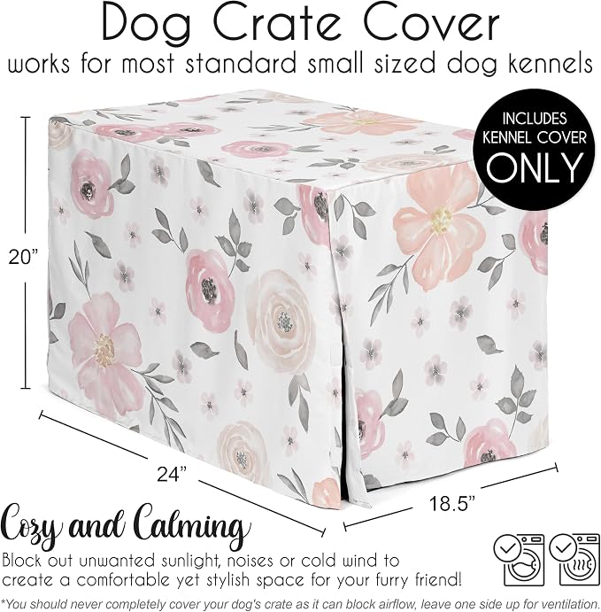 Sweet Jojo Designs 24in. Small Dog Crate Cover (Pink/Grey Boho Floral) for Girls Pet Cage, Kennel Covers (Watercolor, Flower, Elegant Rose, Bohemian, Shabby Chic, Farmhouse, Nature, Blush & Gray) - Image 5