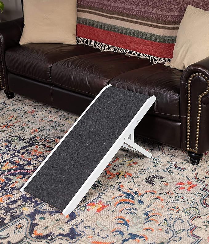 BIRDROCK HOME Adjustable Pet Ramp for Small Dogs, Cats, Puppies - Foldable Wooden Dog Ramp for Couch, Bed, Car - Indoor or Outdoor- Safe, Portable, Non-Slip Carpet - 16", White