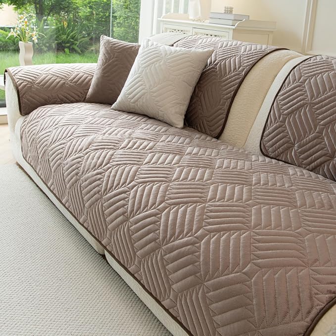 Velvet Sectional Couch Covers for Sofa Washable(35.4"x80.7") | Soft No Shedding Dark Brown Couch Covers, Sofa Cover for 4 Cushion, Pet Friendly Non Slip Couch Protector Cover for Dogs - Image 8