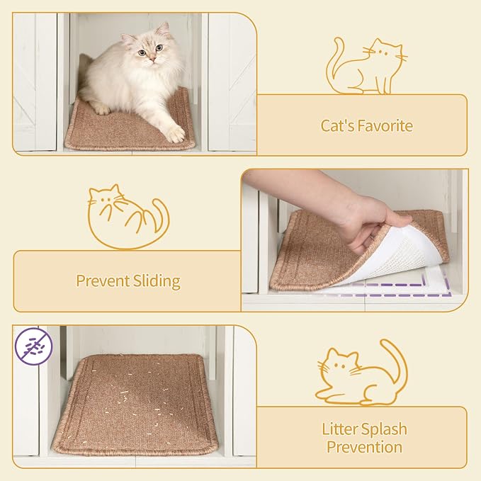 Hzuaneri Double Cat Litter Box Enclosure for 2 Cats, Cat Cabinet with Large Storage Space, Hidden Litter Box with Scratch Pad, Farmhouse Cats House, TV Stand End Table, Rustic Brown and White CB97014X - Image 8
