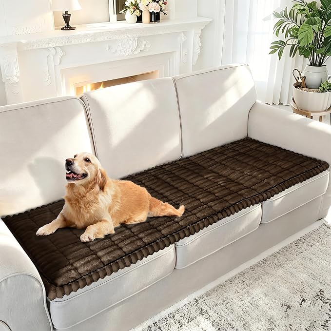 U-NICE HOME Oversized Fuzzy Couch Cover, Chocolate, 27.6''x80'' | Non-Slip, Washable, Couch cover for dog, Pet friendly, Furniture Protector - Image 2