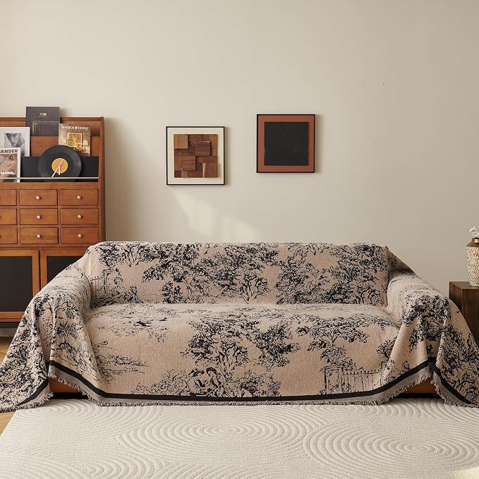 French Country Couch Cover for 3 Cushion Sofa, Vintage Cottage Reversible Couch Cover Sectional L Shape, Farmhouse Home Decor Chenille Non Slip Washable Large Couch Protector for Dogs 71"x118" - Image 4