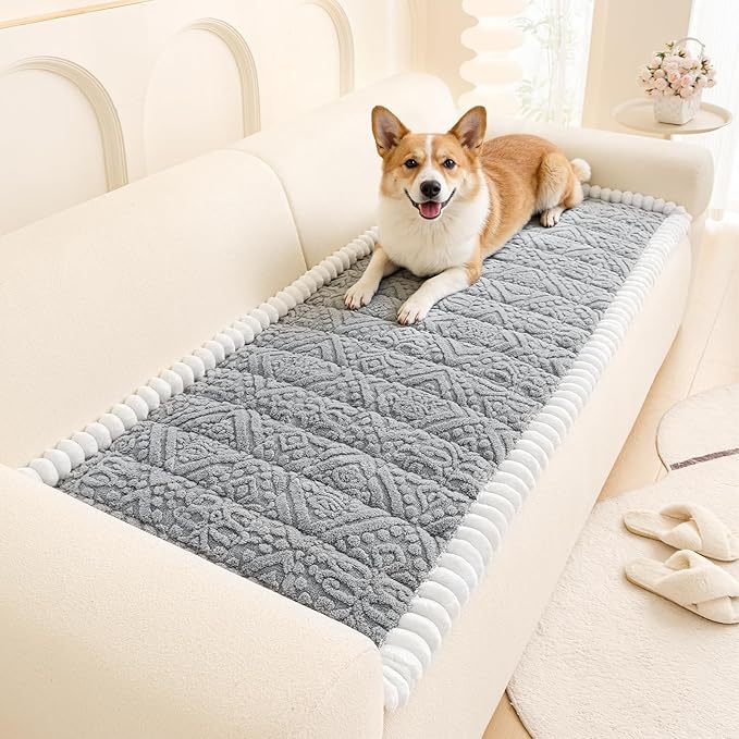 Grey Pet Couch Cover for Dog, 27.6''x82.7'' Sofa Cover Protector | Washable Soft Non Slip Sofa Slipcover for 3 Cushion Couch, Fuzzy Sofa Pad Pet Friendly Dog Bed Mat for Couches by Vaukki