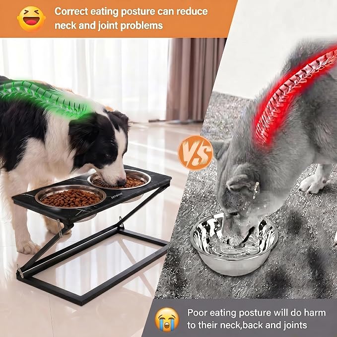 Elevated Dog Bowl, Adjustable Height and Tilt Angle Dog Bowl Stand | Precisely Adjust Height And Tilt Angle, Easy To Clean, Equipped With 2 Stainless Steel Food Bowls, Sturdy And Durable. - Image 3