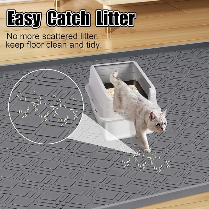 Silicone Cat Litter Mat 42" x 29" Cat Mat for Litter Box, Dark Grey | Extra Large Cat Litter Trapping Mat for Floor, Waterproof, Non-Slip Kitty Litter Box Mat with Raised Edge, Easy to Clean - Image 5