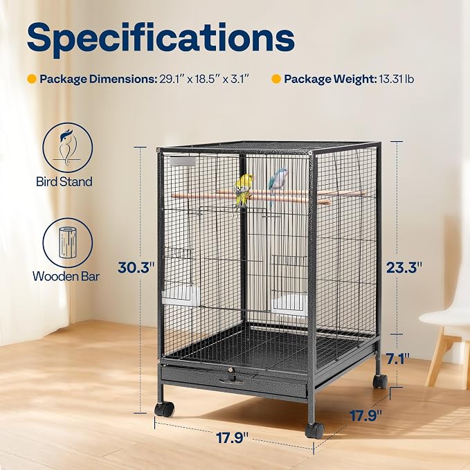 VIVOHOME Wrought Iron Bird Cage with Rolling Stand, 30 Inch Height | Standing Bird Flight Cage with Casters, Slide-out Tray for Parakeets Cockatiels Lovebirds Canaries Finches Conures, Black - Image 7