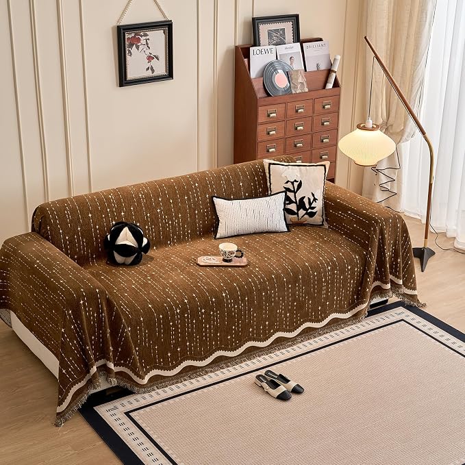 ROOMLIFE Couch Cover Boho Sofa Covers for 3 Cushion Couch Washable, Furniture Protector Sofa Couch Cover for Dogs, Soft Breathable Sofa Slipcover, Couch Throw Blankets with Tassels 71''X118'' by ROOMLIFE