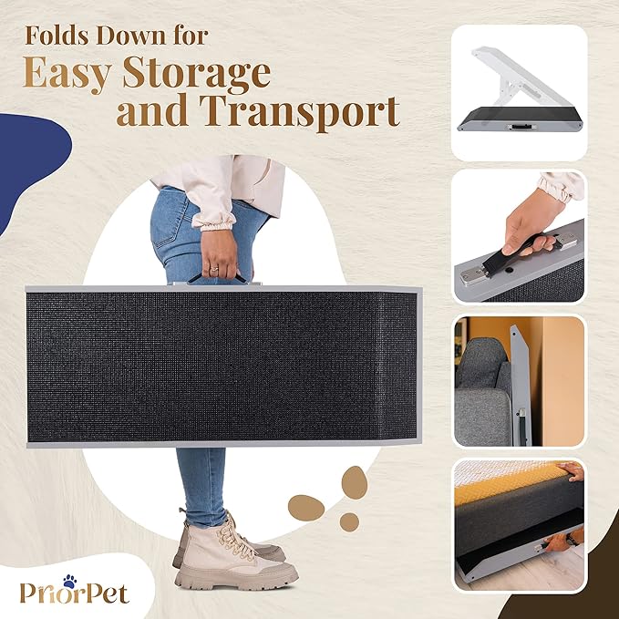 Dog ramp for Couch – Non-Slip, Sturdy Build Foldable Dog ramp – Supports up to 200lbs – Adjustable 7'' to 20'' – Landing Platform Seamlessly Connects – Birchwood Pet Ramp for Small Dogs – Gray